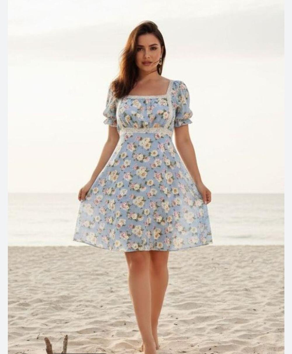 Milkmaid Cottagecore Floral Dress XXL Lace Country Cowgirl Babydoll Puff Sleeves